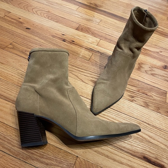 Cowhide Cottage rustic Cowgirl Tan Suede Chunky Block Heel pointed western fall - Picture 2 of 11